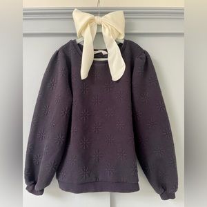 Girls Navy H&M Textured Navy Sweatshirt w/Pouf Shoulder + Boxy High Fashion Fit